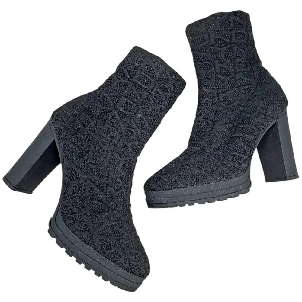 DKNY Tammy‎ Black Knit Logo Chunky Platform Bootie